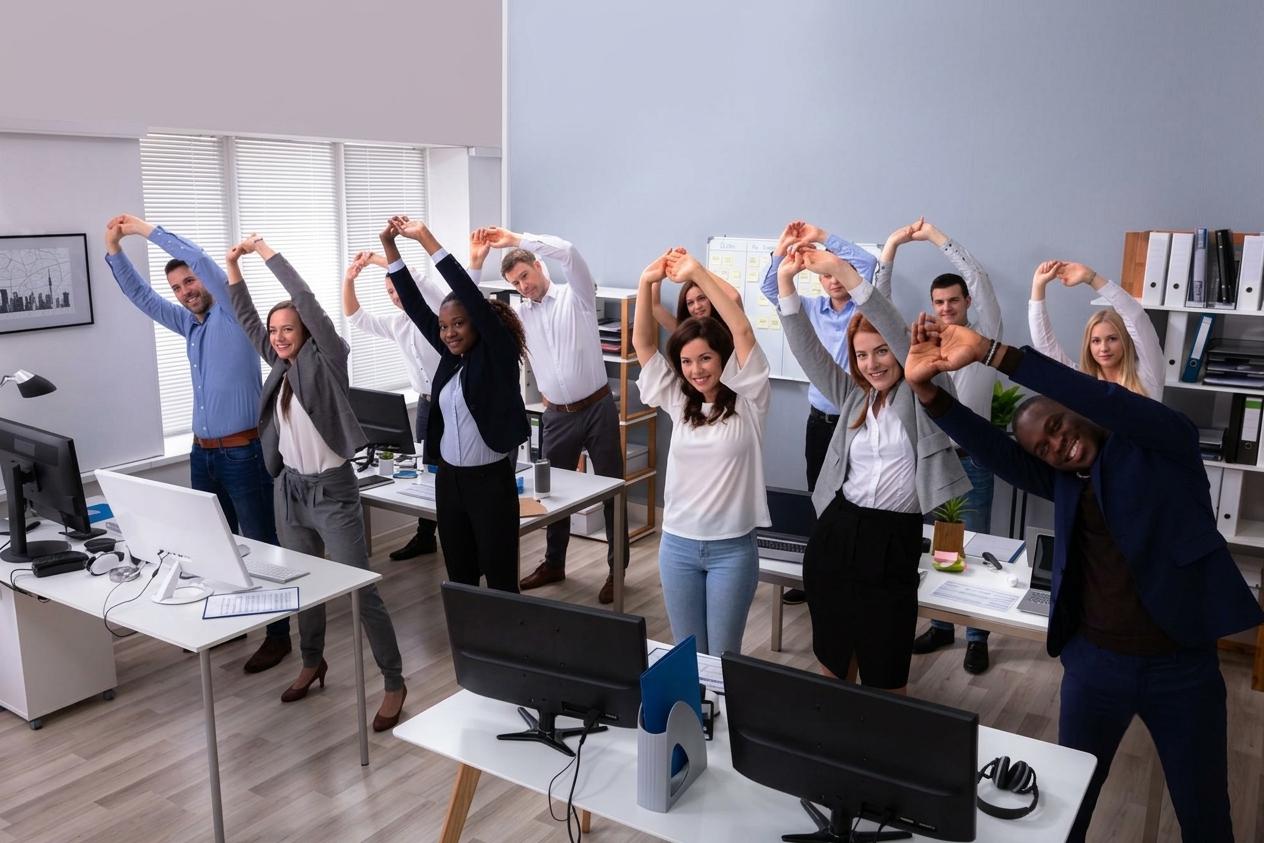 Employees taking part in a workplace movement session