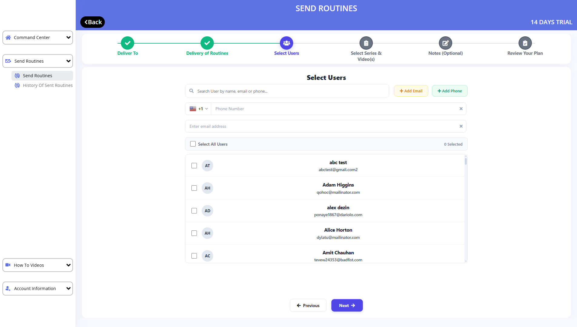 Sending individual routines from the Fun And Moving portal
